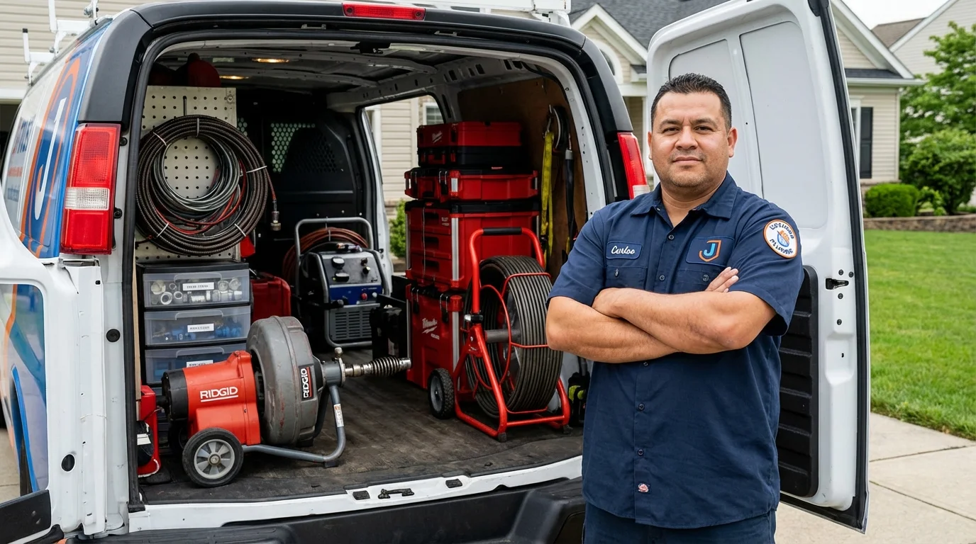 Professional drain cleaning equipment and Johns Plumbing LLC plumber in Robbins