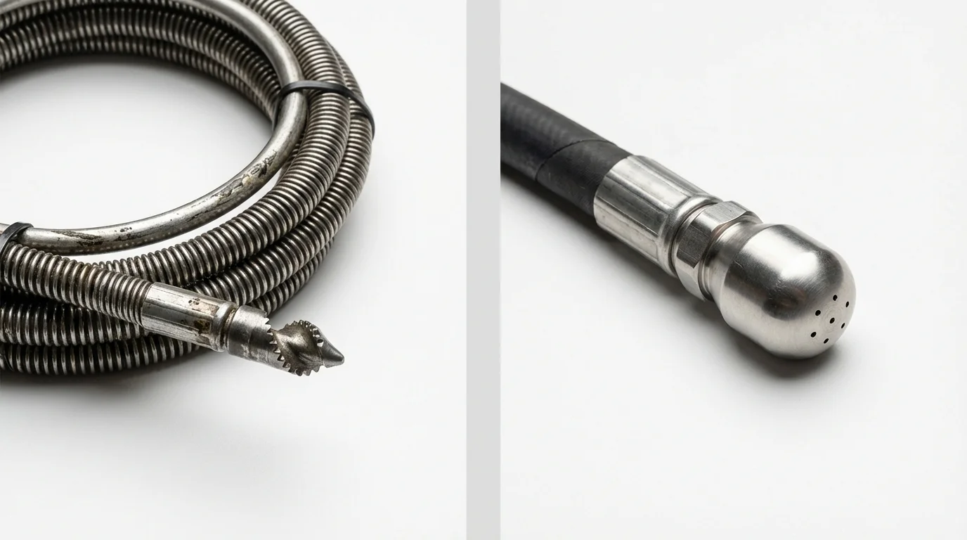 Drain snake cable and hydro jetting nozzle used for drain cleaning in Robbins, IL