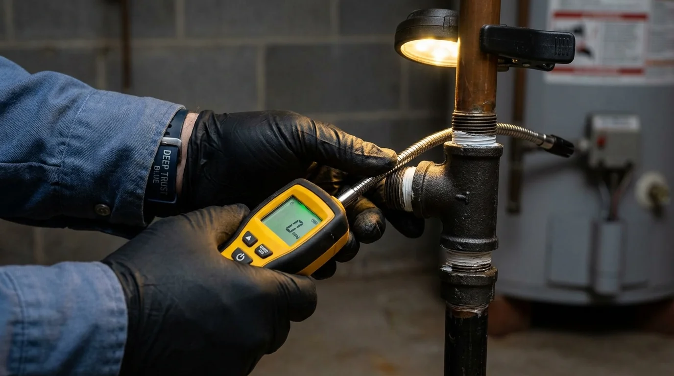 Gas leak detection with electronic sniffer by Johns Plumbing LLC in Robbins