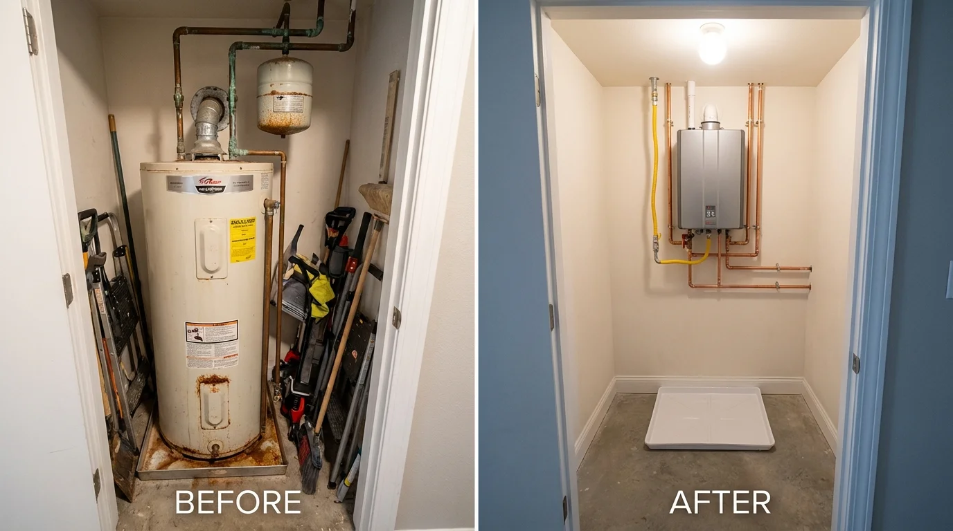 Tank water heater versus wall-mounted tankless unit comparison for Robbins, IL homeowners